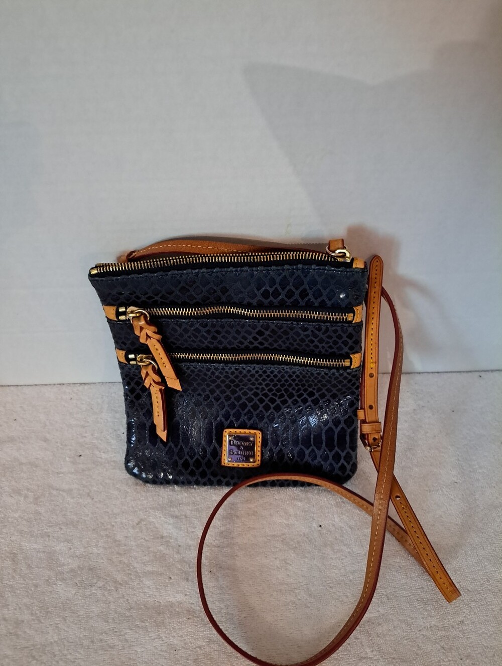 Dooney & Bourke Women’s Navy Textured Crossbody with Tan Trim